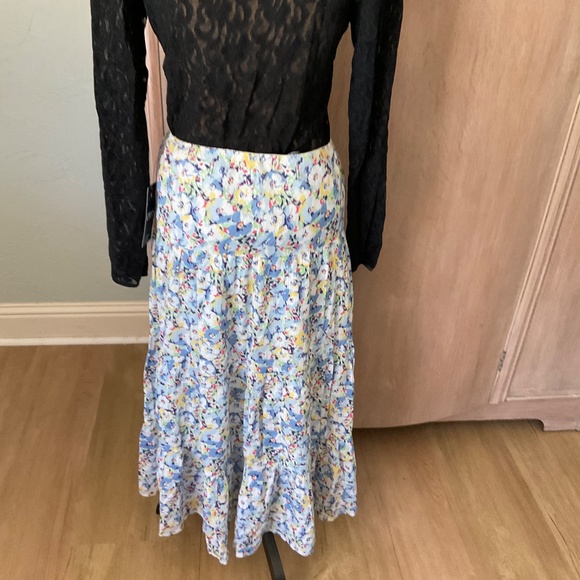 NWT Chaps Tiered prairie maxi Skirt Floral boho cotton summer cottagecore blue L - Picture 11 of 14